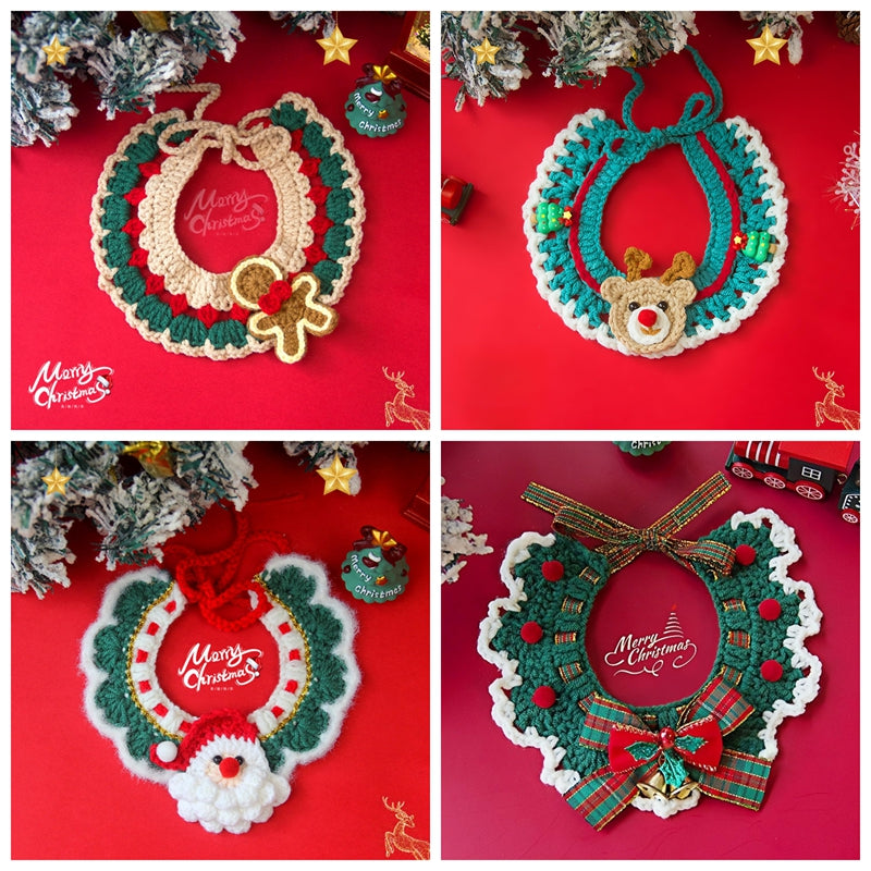 KFX-9740861 Adjustable Knit Pet Collar with Crochet Elk Pattern for Cats and Dogs, Comfortable and Stylish Design