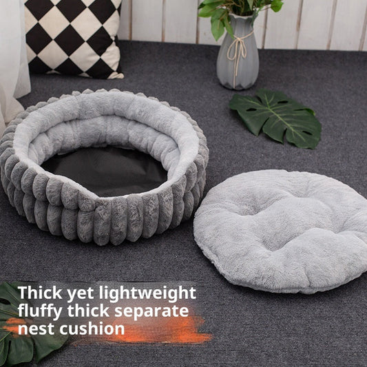 KFX-9742909 Cozy Rabbit Plush Cat Bed - Round Design in Multiple Colors and Sizes