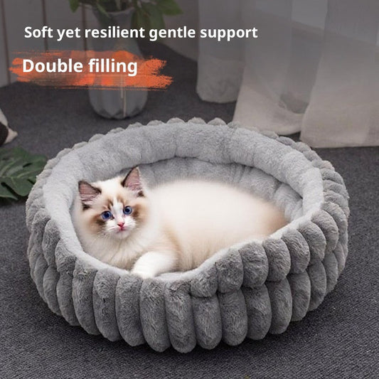 KFX-9742909 Cozy Rabbit Plush Cat Bed - Round Design in Multiple Colors and Sizes