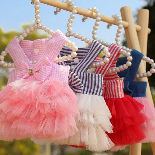 KFX-9743421 Pet Striped Mesh Dresses with Adjustable Straps - Various Colors and Sizes