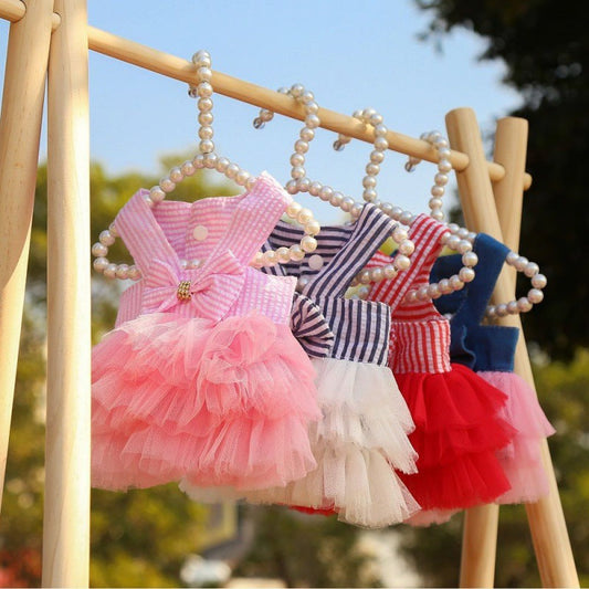 KFX-9743421 Pet Striped Mesh Dresses with Adjustable Straps - Various Colors and Sizes