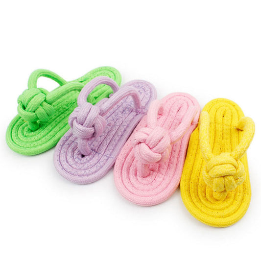 KFX-9743677 Colorful Cotton Rope Foot Slippers for Pets - Yellow, Pink, Purple, Green, 14-15cm Length