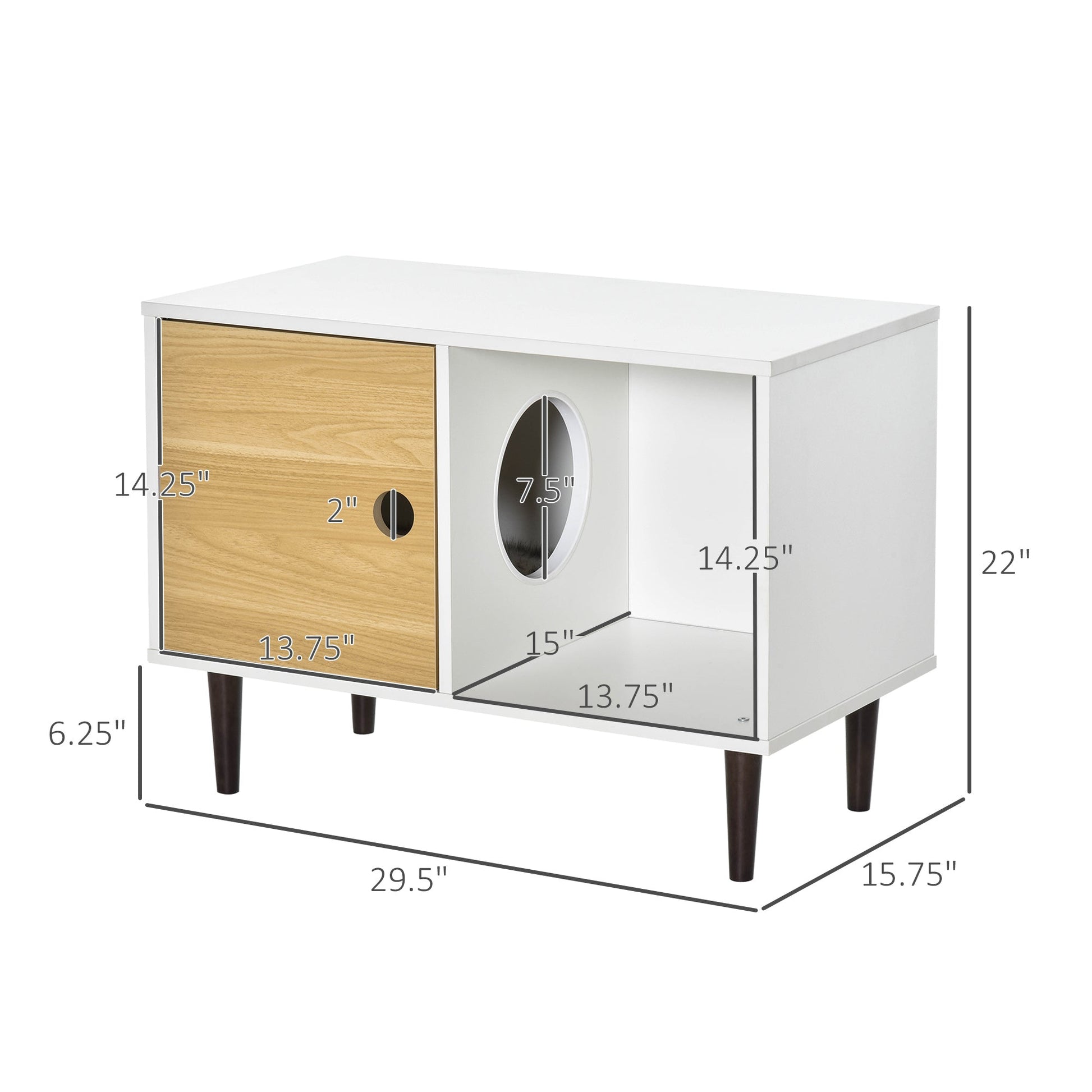 KFX-9744317 Elevated Wooden Cat House with Soft Cushion and Storage, Modern Kitten Condo Side Table