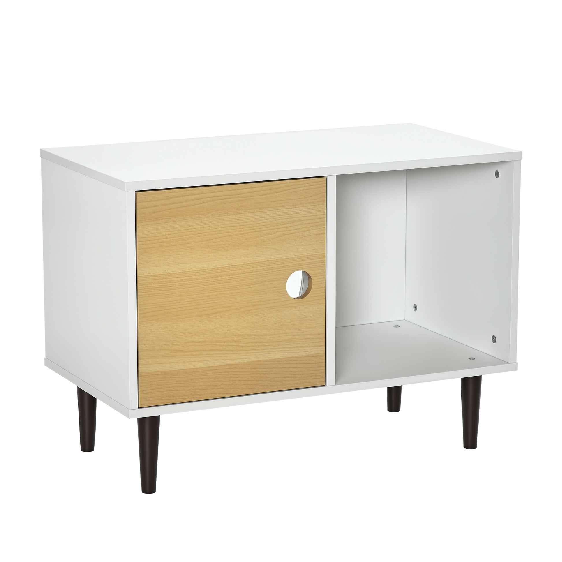 KFX-9744317 Elevated Wooden Cat House with Soft Cushion and Storage, Modern Kitten Condo Side Table