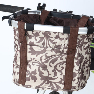 KFX-9745085 Elegant Brown Floral Folding Bicycle Basket, Dimensions 32x23x26 cm