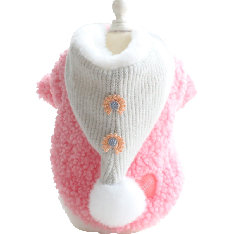 KFX-9747005 Cozy Plush Princess Dog Coat for Fall and Winter in Blue and Pink