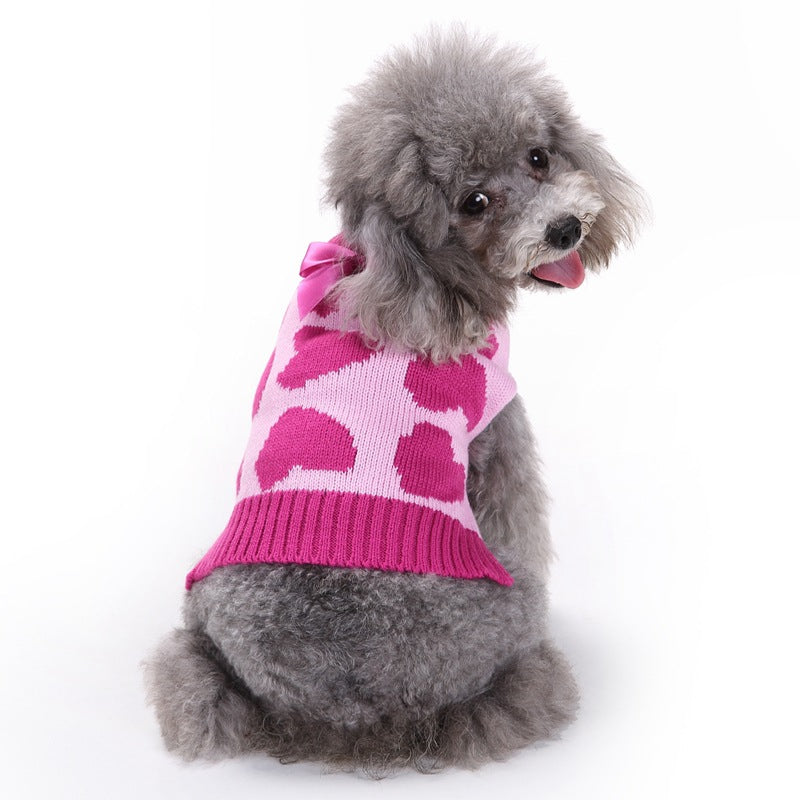 KFX-9749181 Cozy Rose Love Pet Sweater for Autumn and Winter, Available in Multiple Sizes