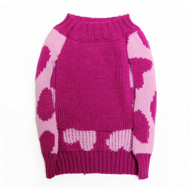 KFX-9749181 Cozy Rose Love Pet Sweater for Autumn and Winter, Available in Multiple Sizes
