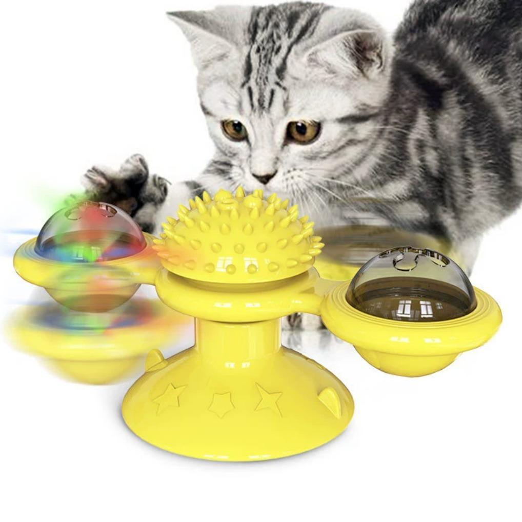 KFX-9749437 Interactive Cat Toy Set with Rotating Disk, Feather Teasers, and Windmill for Indoor Play and Exercise