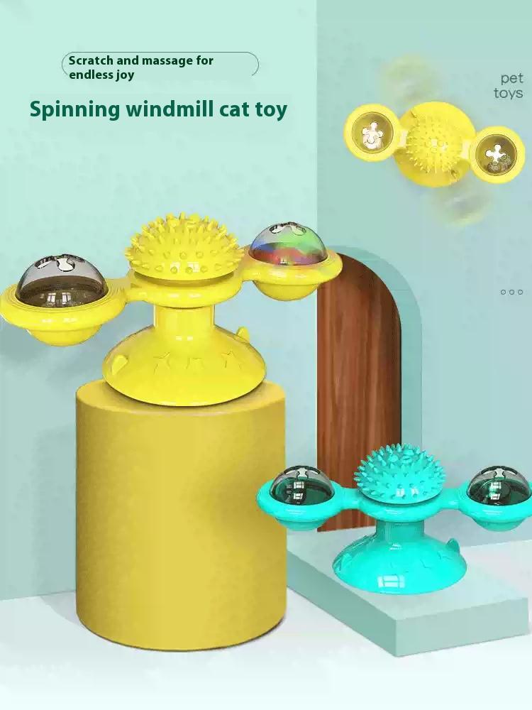 KFX-9749437 Interactive Cat Toy Set with Rotating Disk, Feather Teasers, and Windmill for Indoor Play and Exercise