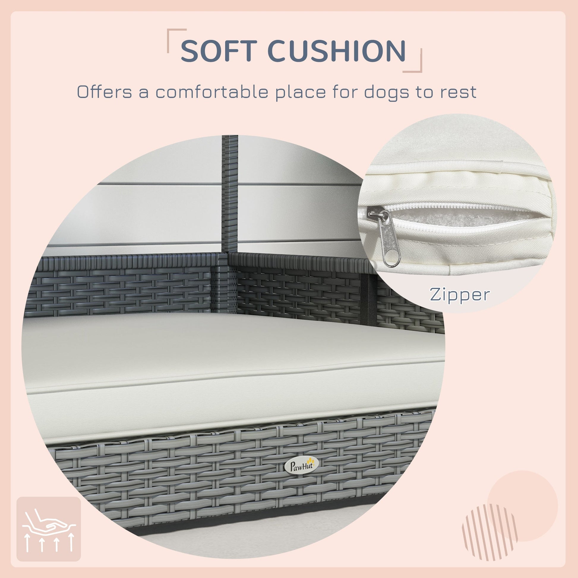 KFX-9753021 Outdoor Dog House with Canopy – Elevated Wicker Pet Sofa Bed for Small to Medium Dogs
