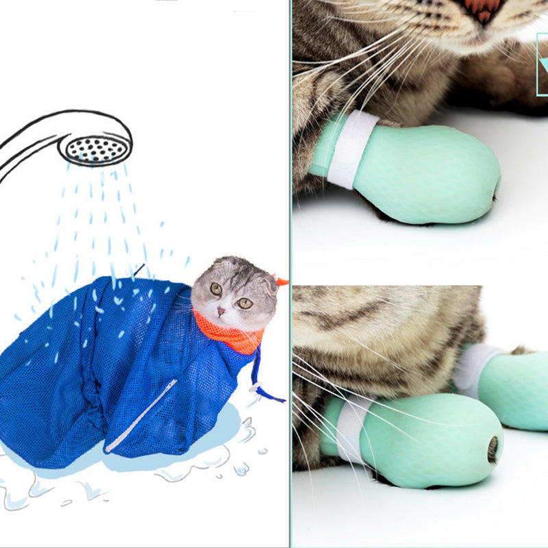 KFX-9757629 Silicone Anti-Scratch Cat Paw Gloves - Set of 4 for Grooming and Feeding
