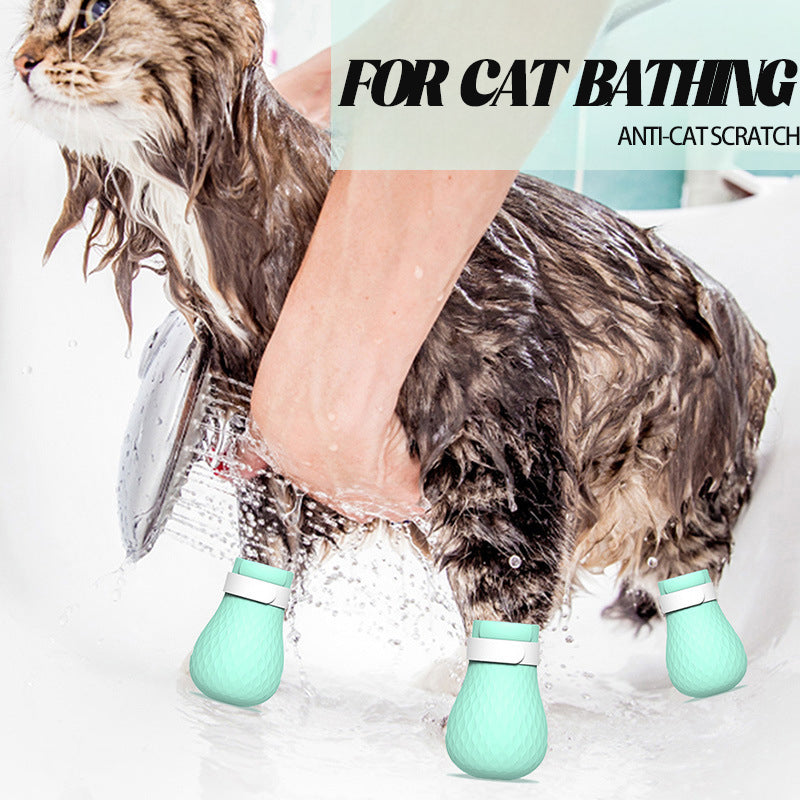 KFX-9757629 Silicone Anti-Scratch Cat Paw Gloves - Set of 4 for Grooming and Feeding