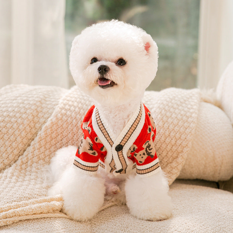 KFX-9758909 Cute Bear Pattern Dog Sweater for Small Dogs and Cats, Lightweight Warm Winter Coat for Pets