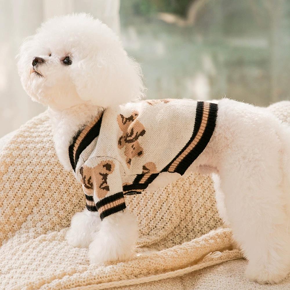KFX-9758909 Cute Bear Pattern Dog Sweater for Small Dogs and Cats, Lightweight Warm Winter Coat for Pets