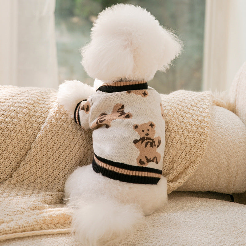 KFX-9758909 Cute Bear Pattern Dog Sweater for Small Dogs and Cats, Lightweight Warm Winter Coat for Pets
