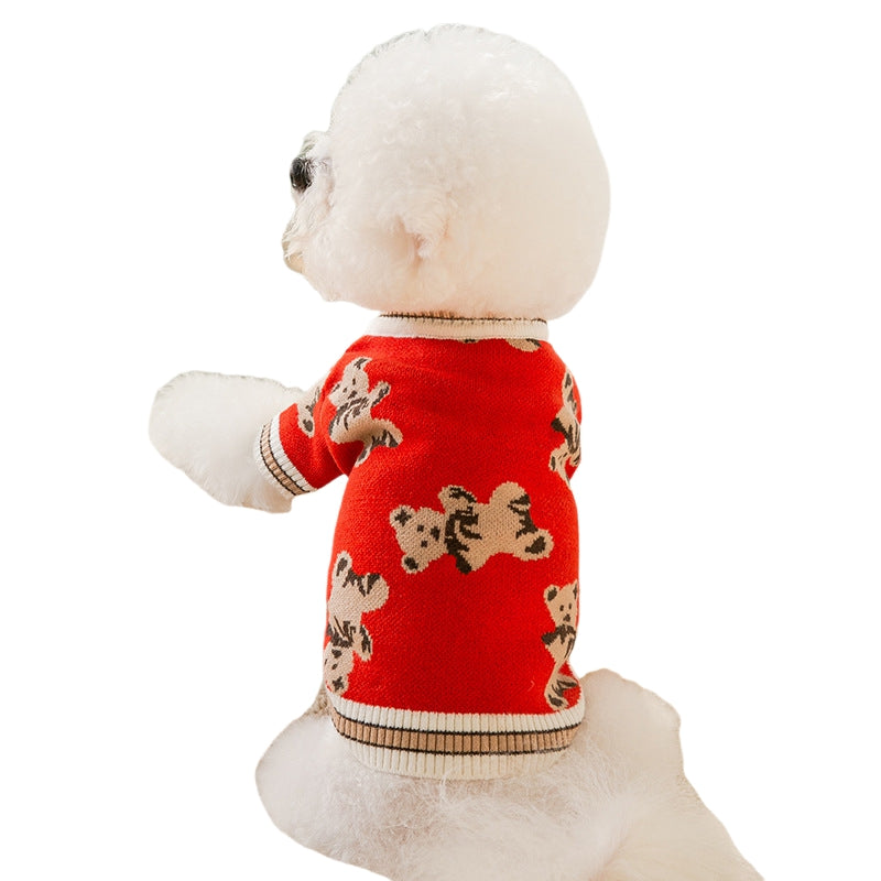 KFX-9758909 Cute Bear Pattern Dog Sweater for Small Dogs and Cats, Lightweight Warm Winter Coat for Pets