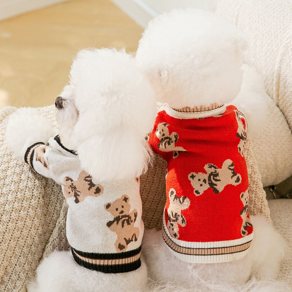 KFX-9758909 Cute Bear Pattern Dog Sweater for Small Dogs and Cats, Lightweight Warm Winter Coat for Pets