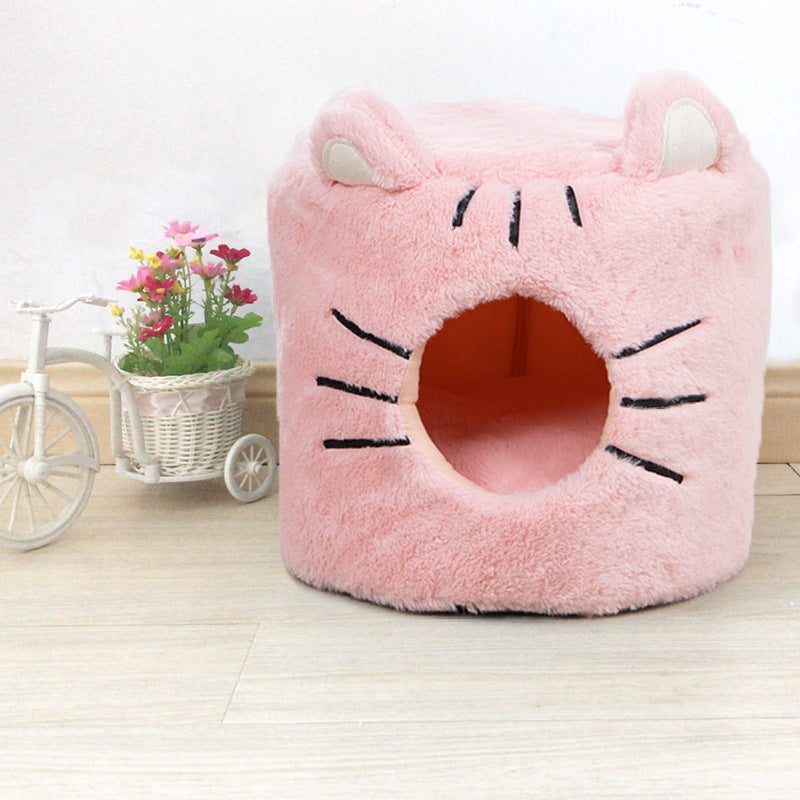 KFX-9760189 Cozy Semi-Closed Round Pet Nest with Plush Material and Dual Use