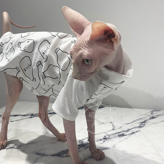 KFX-9762493 High Neck Cotton T-Shirt for Hairless Cats - Plain Design, Soft Combed Cotton