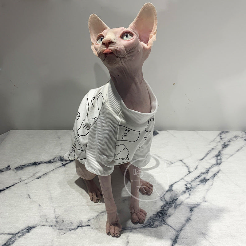 KFX-9762493 High Neck Cotton T-Shirt for Hairless Cats - Plain Design, Soft Combed Cotton