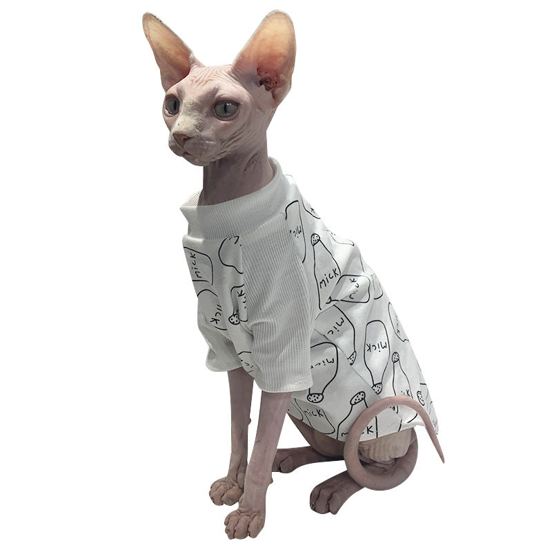 KFX-9762493 High Neck Cotton T-Shirt for Hairless Cats - Plain Design, Soft Combed Cotton