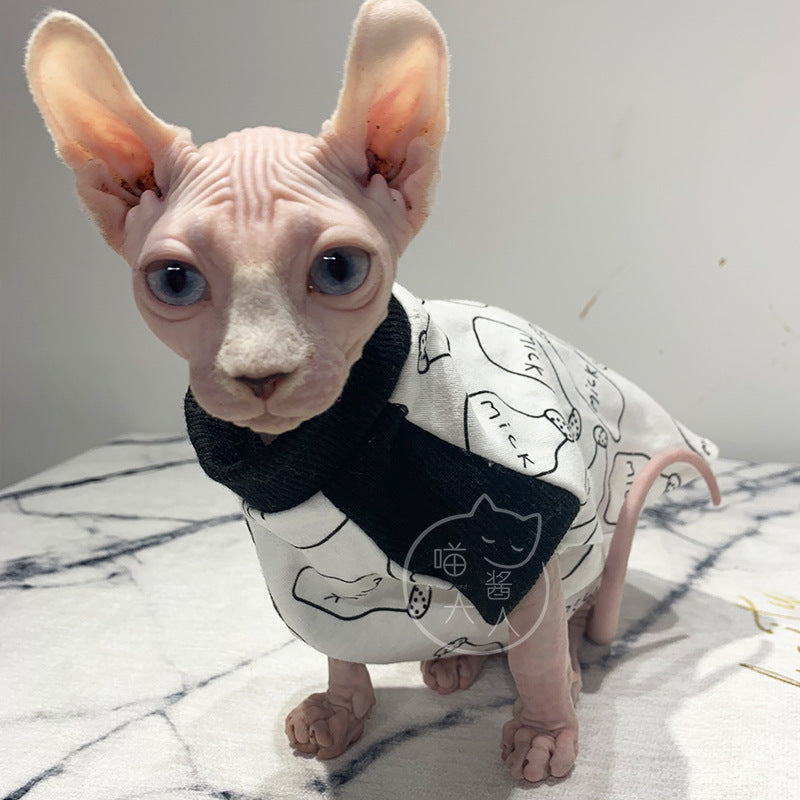 KFX-9762493 High Neck Cotton T-Shirt for Hairless Cats - Plain Design, Soft Combed Cotton
