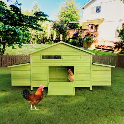 KFX-9763773 Large Wooden Chicken Coop with 2 Free-Range Doors, 2 Nesting Boxes, and Comfortable Perch