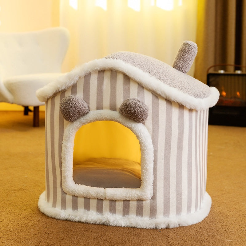 KFX-9764157 Cozy Autumn and Winter Cat Bed Kennel - Soft Cloth Pet Nest Available in Various Sizes and Designs
