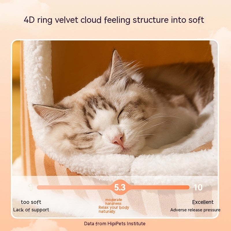 KFX-9764157 Cozy Autumn and Winter Cat Bed Kennel - Soft Cloth Pet Nest Available in Various Sizes and Designs