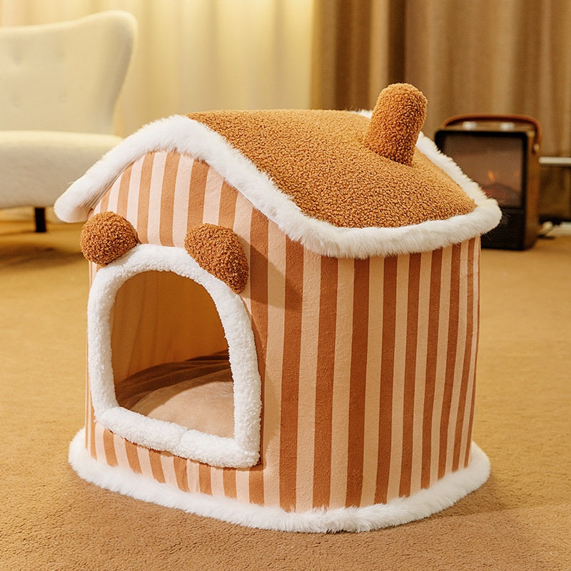 KFX-9764157 Cozy Autumn and Winter Cat Bed Kennel - Soft Cloth Pet Nest Available in Various Sizes and Designs