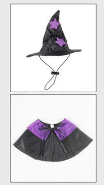 KFX-9764925 Magic Wizard Hat and Cloak Set for Pets – Adjustable Black Autumn Cashmere for Cats and Dogs