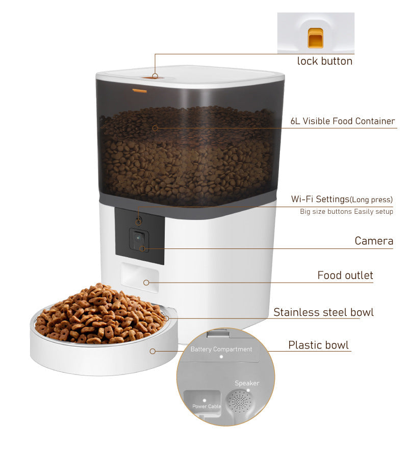 KFX-9766077 Adjustable Performance Pet Feeder with Video Camera - Available in 4L and 6L Sizes, Suitable for Dogs and Cats