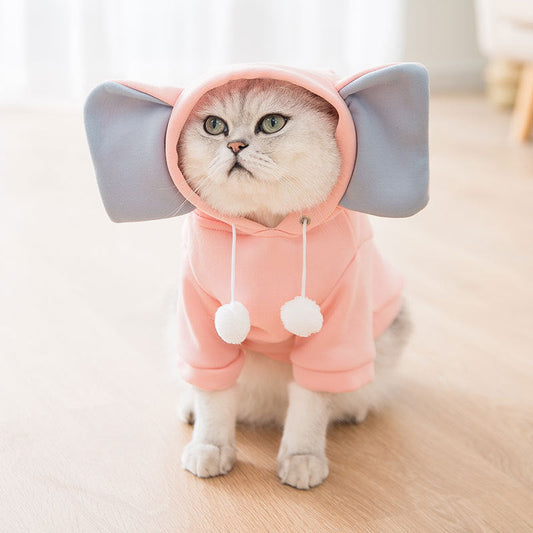 KFX-9768253 Pet Transformation Dress for Cats - Cute Pink Velvet Elephant Costume, Spring and Autumn Wear