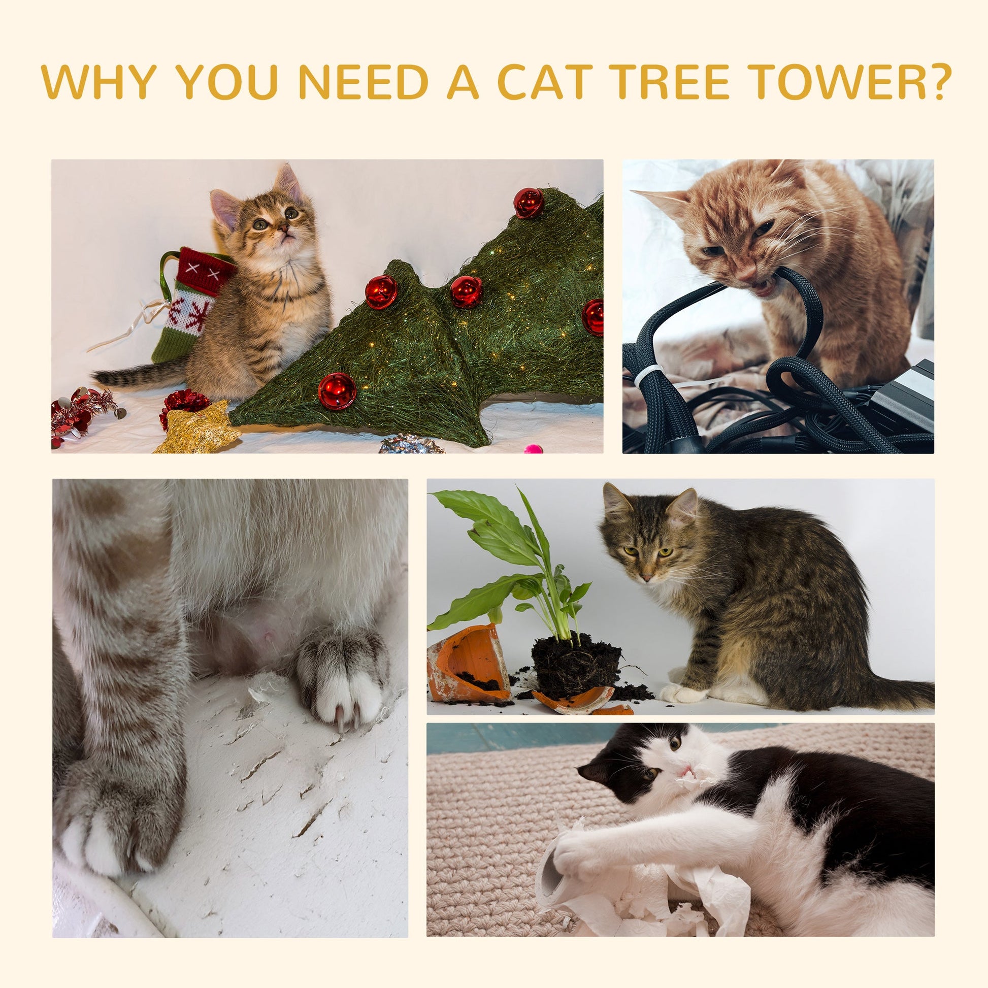 KFX-9769149 Height Adjustable Cat Tree, 94.5-102.5 inch Climbing Tower with Hammocks, Scratching Posts, and Condos