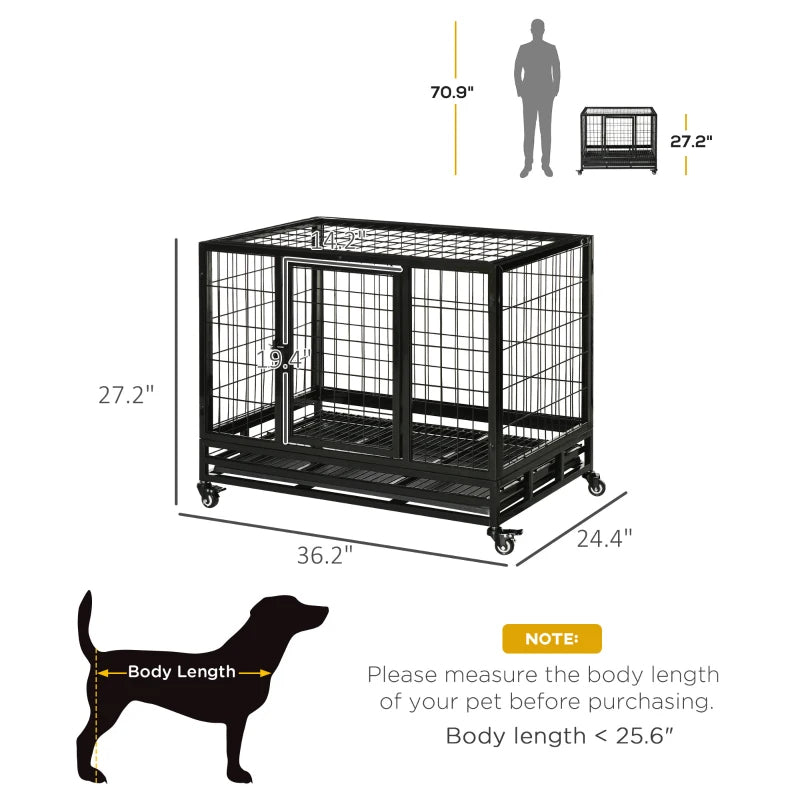 KFX-9769533 Heavy Duty Dog Crate with Dual Entry, Removable Tray, Lockable Wheels for Medium and Large Dogs, Black