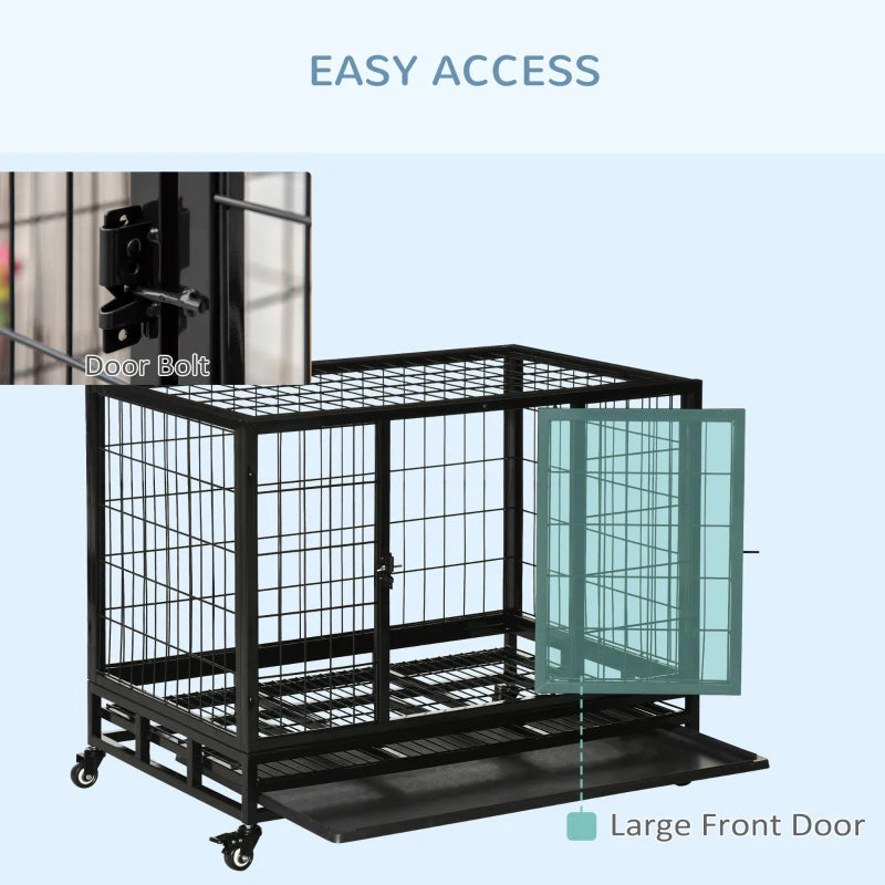 KFX-9769533 Heavy Duty Dog Crate with Dual Entry, Removable Tray, Lockable Wheels for Medium and Large Dogs, Black