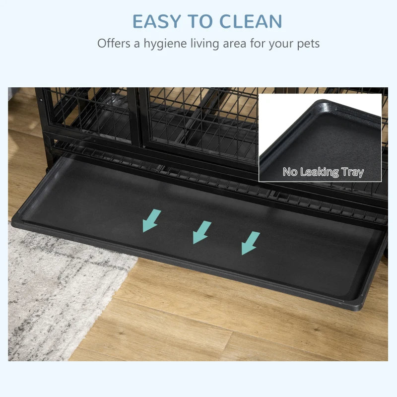 KFX-9769533 Heavy Duty Dog Crate with Dual Entry, Removable Tray, Lockable Wheels for Medium and Large Dogs, Black