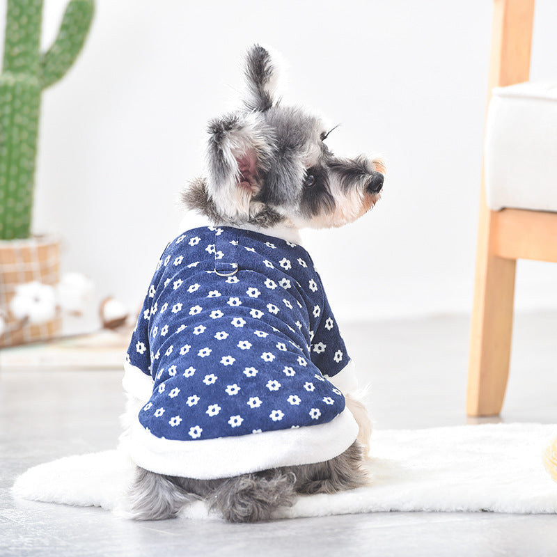 KFX-9770301 Padded Cotton Dog Coat in Blue and Pink Corduroy for Small Breeds