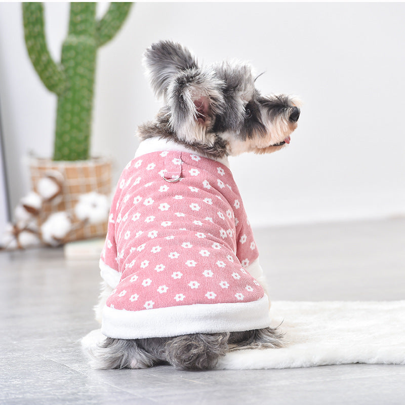 KFX-9770301 Padded Cotton Dog Coat in Blue and Pink Corduroy for Small Breeds