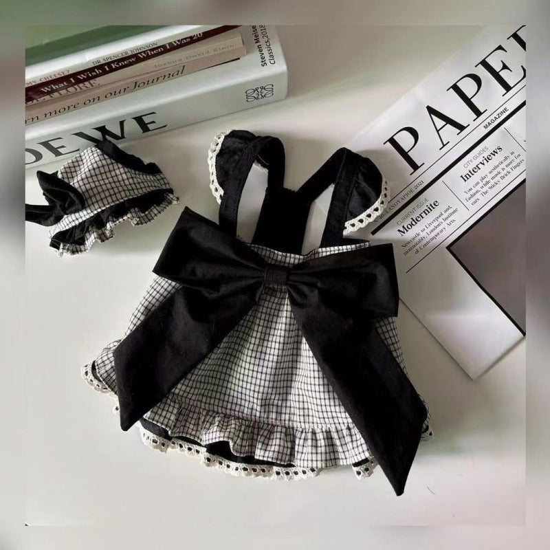 KFX-9772221 Houndstooth Big Bow Plaid Halter Skirt for Dogs - XS to XL, Polyester, Spring and Autumn Wear