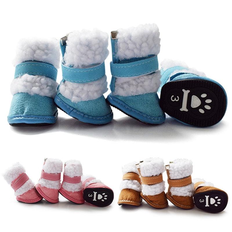 KFX-9772477 Warm Suede Thick Lamb Wool Pet Shoes for Small Dogs - Non-slip Winter Footwear