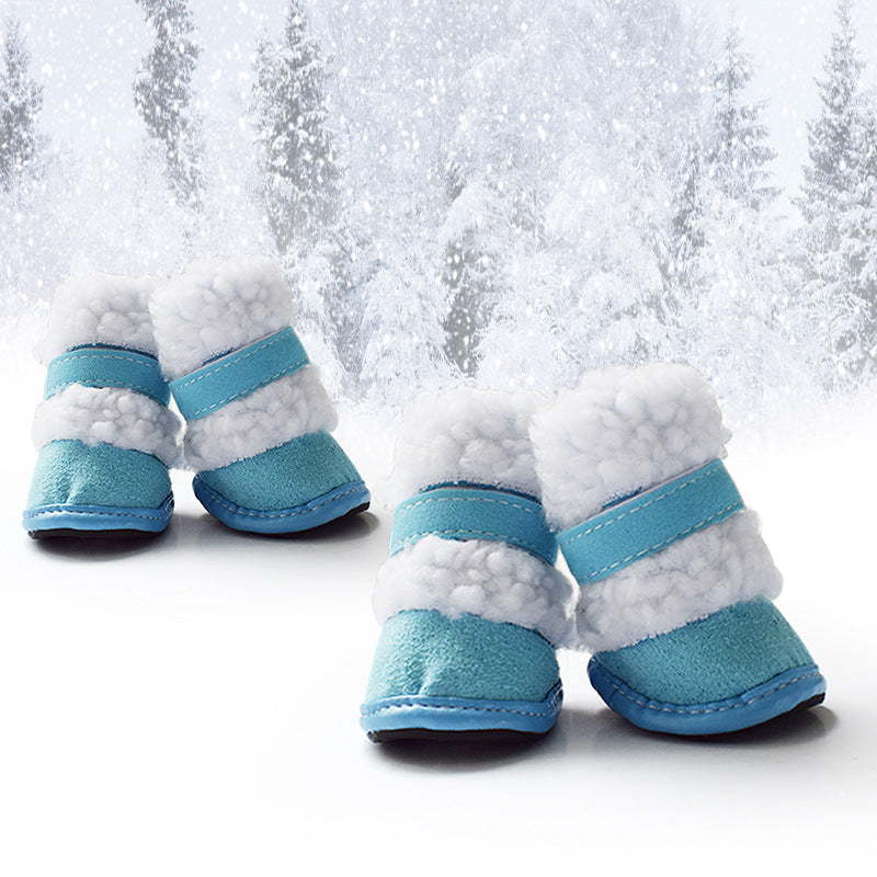 KFX-9772477 Warm Suede Thick Lamb Wool Pet Shoes for Small Dogs - Non-slip Winter Footwear