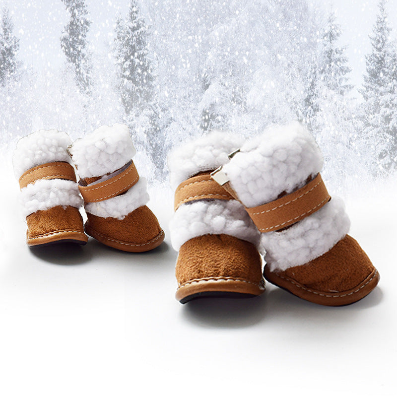 KFX-9772477 Warm Suede Thick Lamb Wool Pet Shoes for Small Dogs - Non-slip Winter Footwear
