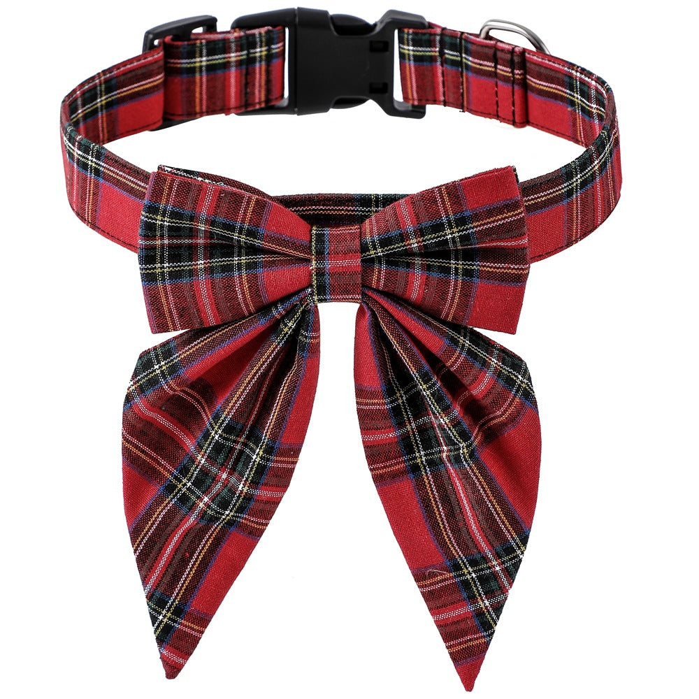 KFX-9773629 Plaid Christmas Dog Collar with Bow Tie – Red and Black Snowflake Design, Available in S, M, L Sizes