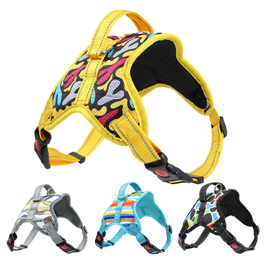 KFX-9774909 Reflective Dog Harness and Leash Set - Adjustable Polyester Pet Gear in Yellow, Blue, Gray, and Black
