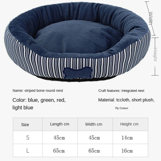 KFX-9775677 Round Striped Nest for Small to Medium Dogs and Pomeranians - All-Season Pet Bed