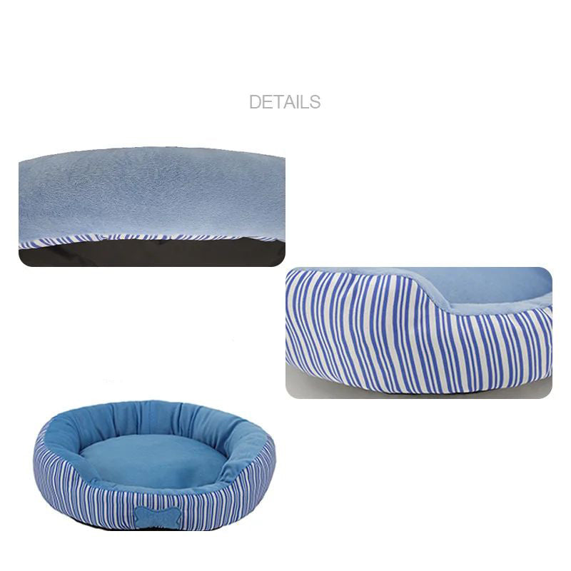 KFX-9775677 Round Striped Nest for Small to Medium Dogs and Pomeranians - All-Season Pet Bed