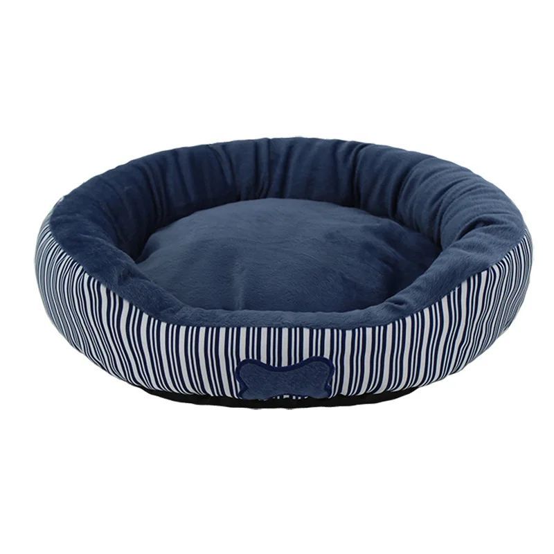 KFX-9775677 Round Striped Nest for Small to Medium Dogs and Pomeranians - All-Season Pet Bed