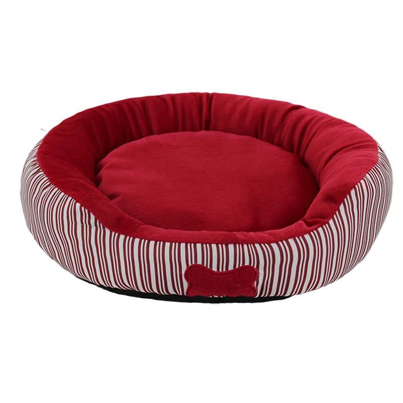 KFX-9775677 Round Striped Nest for Small to Medium Dogs and Pomeranians - All-Season Pet Bed